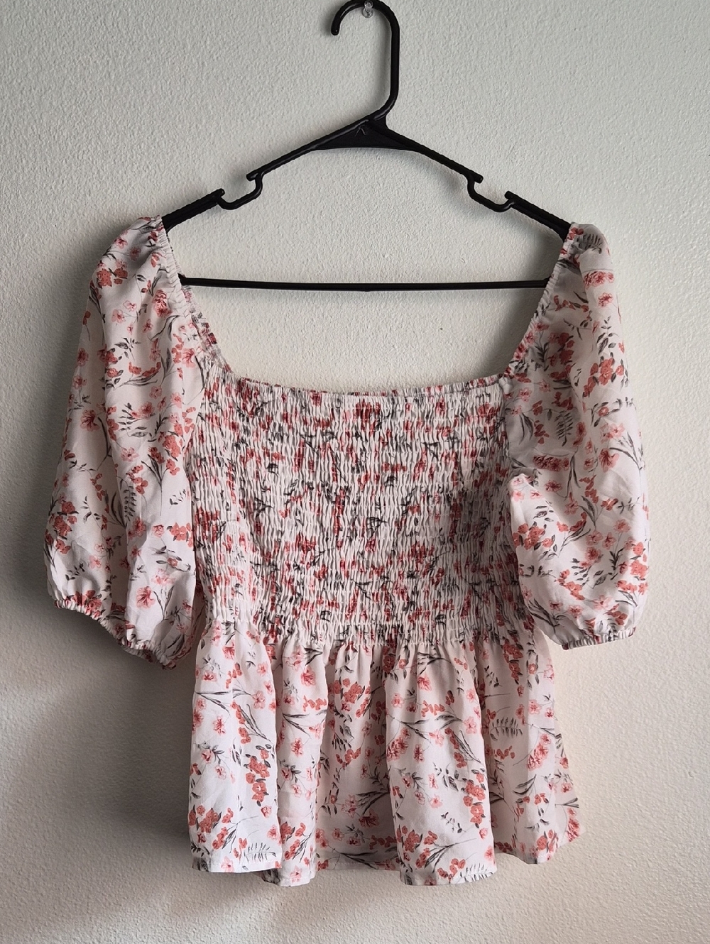 Shein Floral Smocked Peplum Top Size L